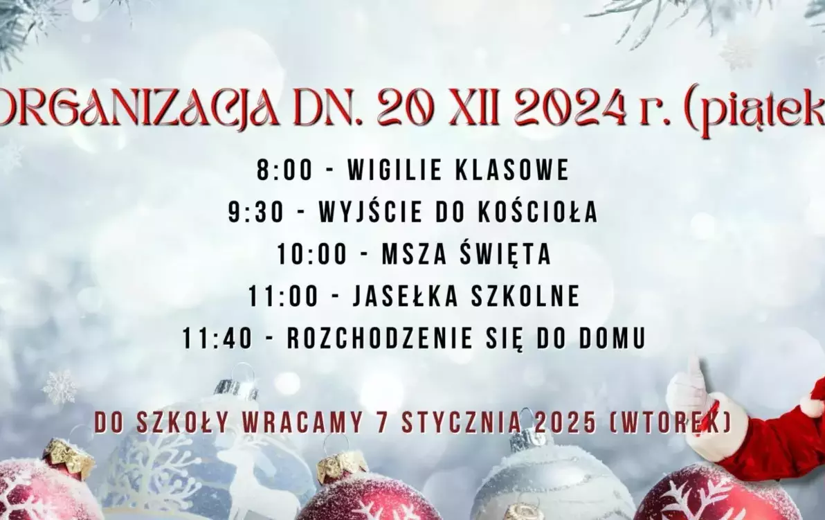 Zdjęcie do 20 grudnia 2024r. Organizacja dnia