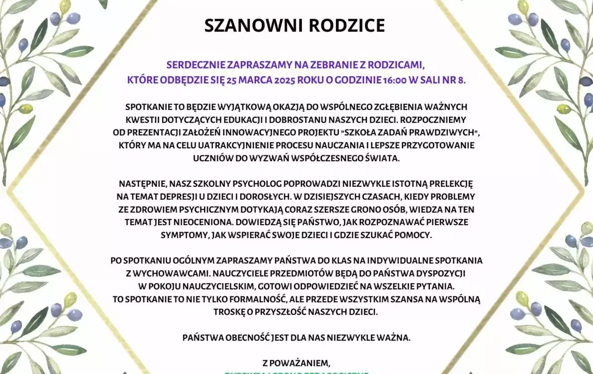 Zdjęcie do 25.03.2025  ZEBRANIE Z RODZICAMI