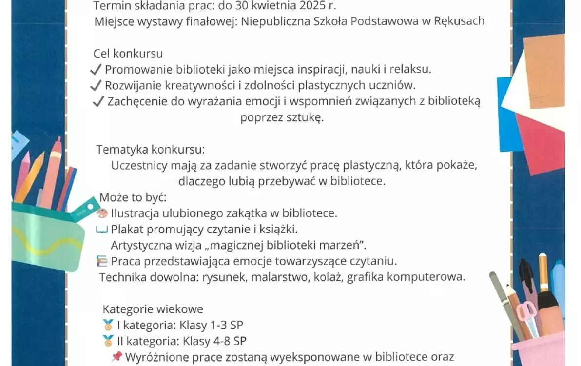 Zdjęcie do Powiatowy Konkurs Plastyczny - "Biblioteka - lubię tu być"